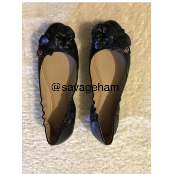 NWOT Tory Burch Black Blossom Ballet Flats - Picture 3 of 8